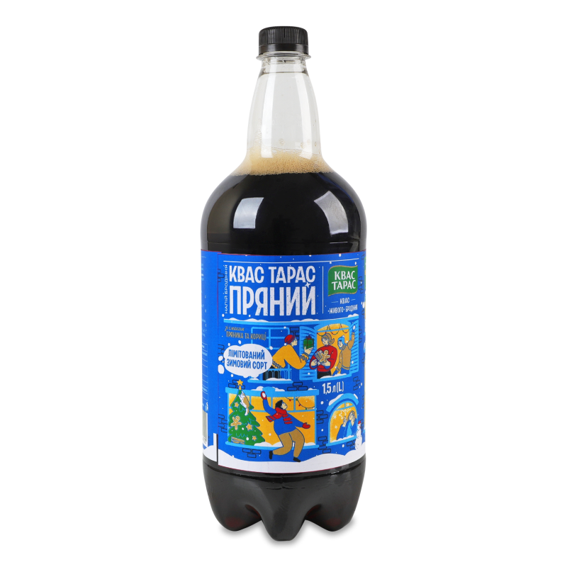 Напій живого бродіння Квас Пряний з смаком пряника та кориці сильногазований 1,5л пет Квас Тарас