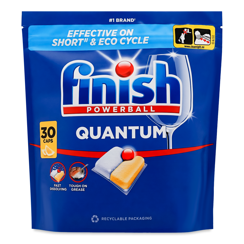 Капсули д/миття посуду в посудомийних машинах Quantum Лимон 30шт зіп/пакет Finish