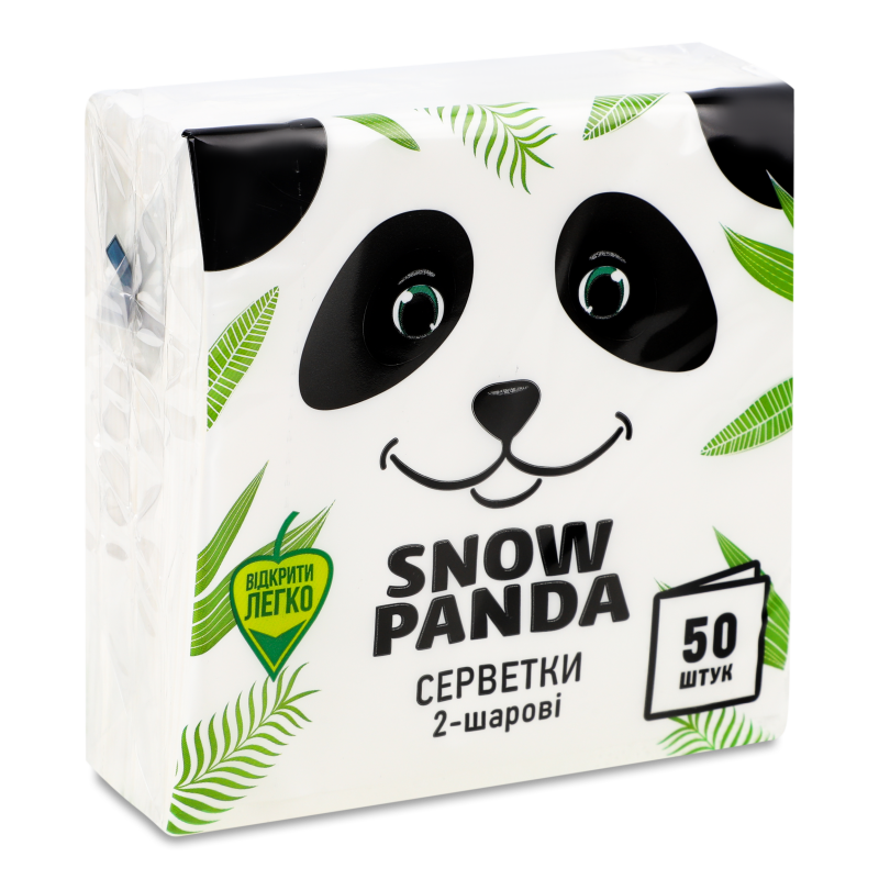 Серветки паперові білі 2шари 50шт Snow Panda