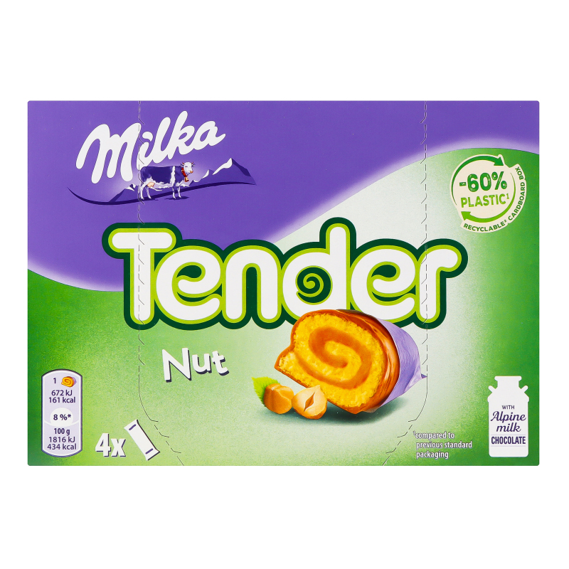 Рулети бісквітні вкриті молочним шоколадом Nut Tender Milka к/у 4х