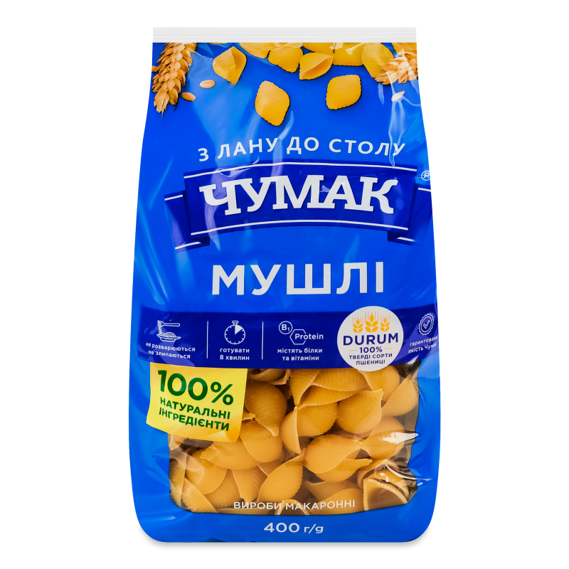 Вироби макаронні Мушлі 400г Чумак