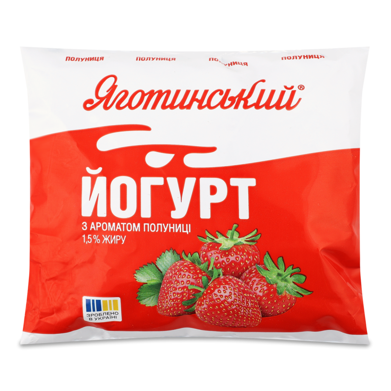 Йогурт з ароматом полуниці 1,5% 400г п/е Яготинський