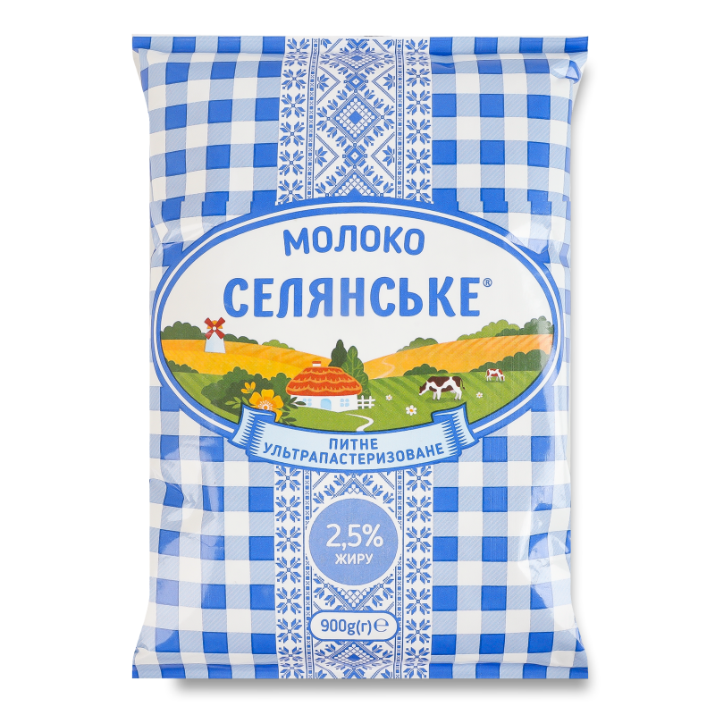 Молоко ультрапастеризоване 2,5% 900г т/фін Селянське
