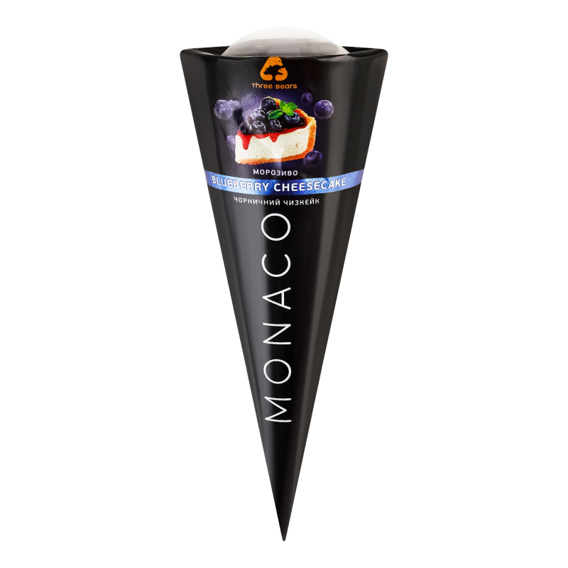 Морозиво 10% двошарове у вафельному цукровому ріжку Blueberry cheesecake Monaco Three bears м/у