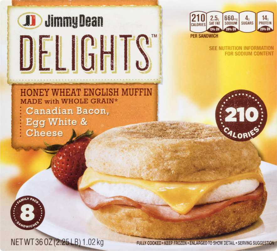 Jimmy Dean Delights Honey Wheat English Muffin Sandwiches Family Pack Canadian Bacon, Egg White