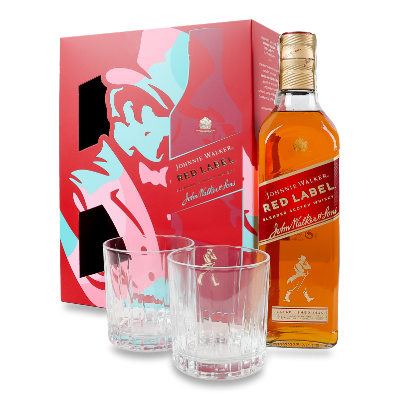 Набір Віскі Red label 40% 0,7л+2склянки коробка Johnnie Walker