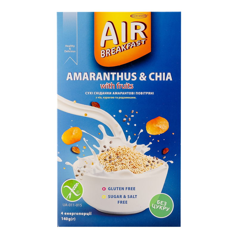 Сніданки сухі амарантові повітряні з чіа, курагою та родзинками Air Breakfast Healthy Generation к/у 4х