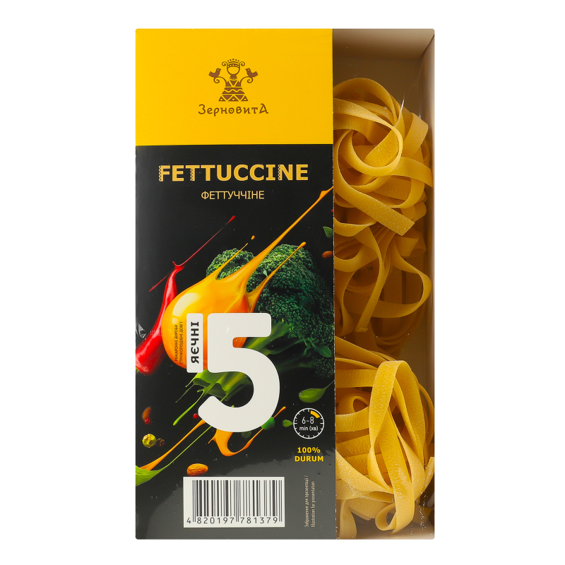 Вироби макаронні яєчні довгі стрічкоподібні Fettuccine Зерновита к/у