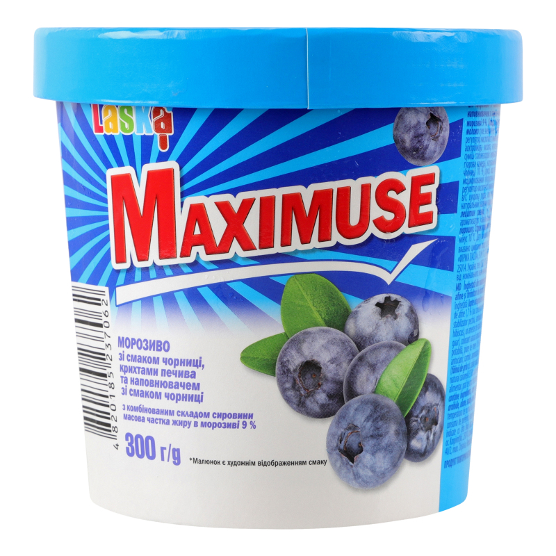Морозиво 9% зі смаком чорниці та крихтами печива Maximuse Laska ст