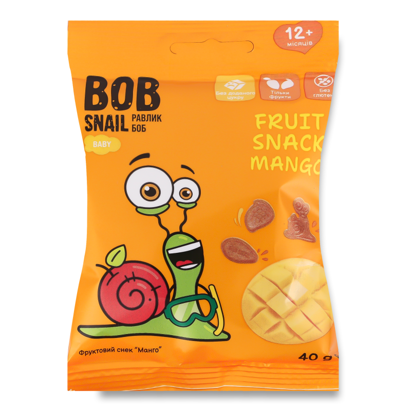 Снек фруктовий дитячий Манго від 12місяців 40г Bob Snail