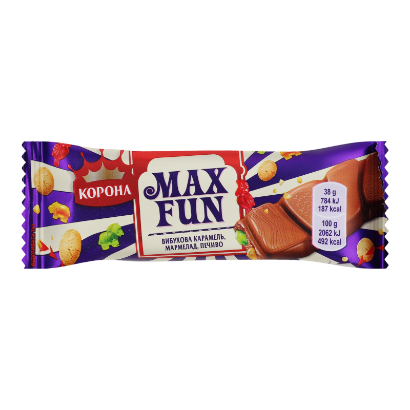 Шоколад молочный Взрывная карамель, мармелад, печенье Max Fun Корона м ...