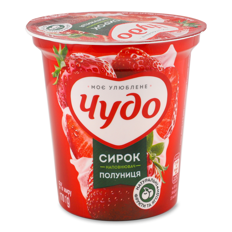Сирок збитий з наповнювачем Полуниця 5% 170г стакан Чудо