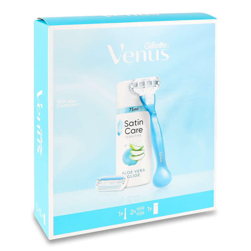 Набір Станок Венус Смуз 2картриджи+Гель д/гоління Сатін Кеа Сенситів 75мл Джилет