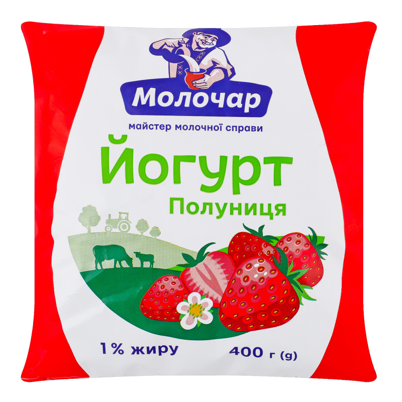 Йогурт 1% питний нежирний з фруктовим наповнювачем Полуниця Молочар м/у