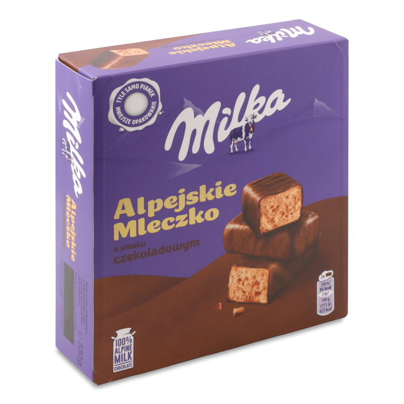 Цукерки Alpine Milk з збивним корпусом з смаком шоколаду глазуровані молочним шоколадом 330г Milka