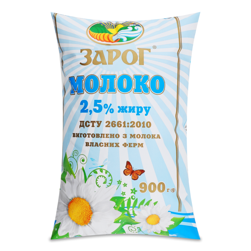 Молоко пастеризоване 2,5% 900 г п/е ЗароГ
