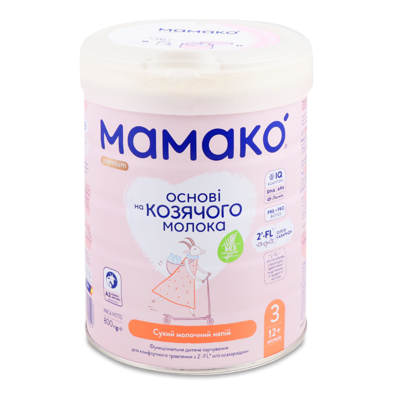 Напій молочний на основі козячого молока Premium 3 від 12місяців 800г Мамако