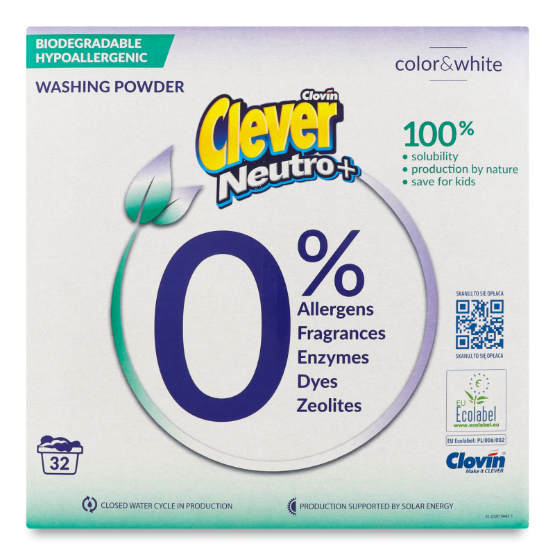 Засіб д/прання Колор енд Вайт порошкоподібний 1,92кг Клевер Неутро