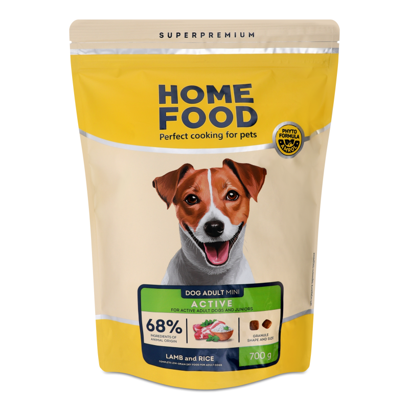 Корм д/активних дорослих собак та юніорів малих порід Ягнятина з рисом сухий 700г Хоум Фуд