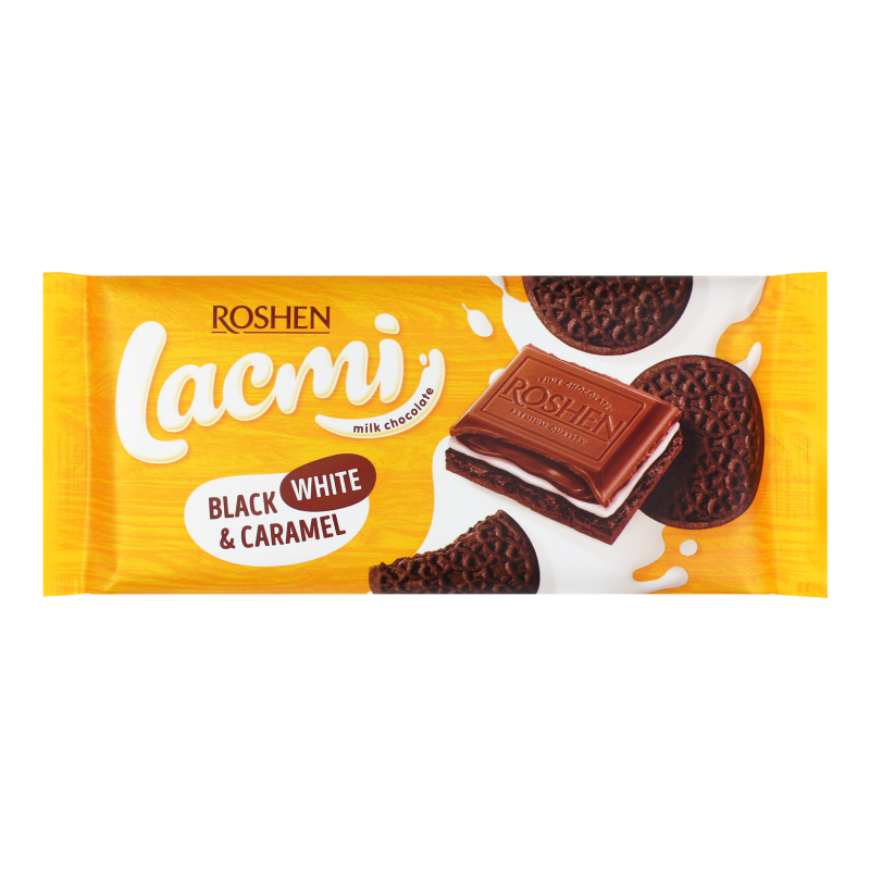 Шоколад с молочной начинкой, карамелью и печеньем с какао Lacmi Roshen ...