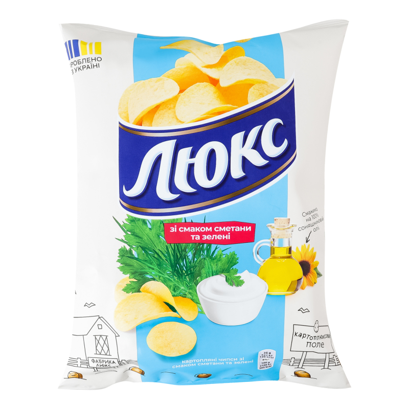 Чипсы картофельные со вкусом сметаны и зелени Люкс м/у 105г Люкс
