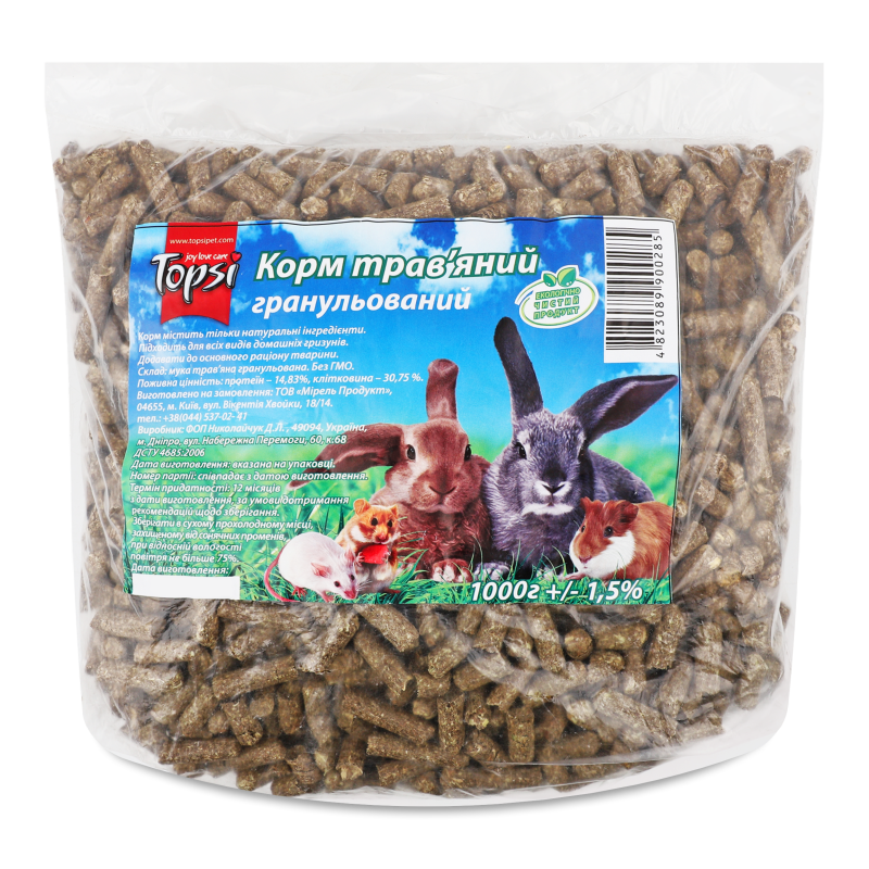 Корм д/гризунів трав”яний гранульований 1кг Топсі