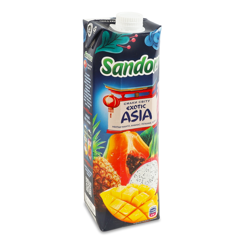 Нектар Exotic Asia Манго-ананас-пітахая-папая неосвітлений 950мл призма Sandora