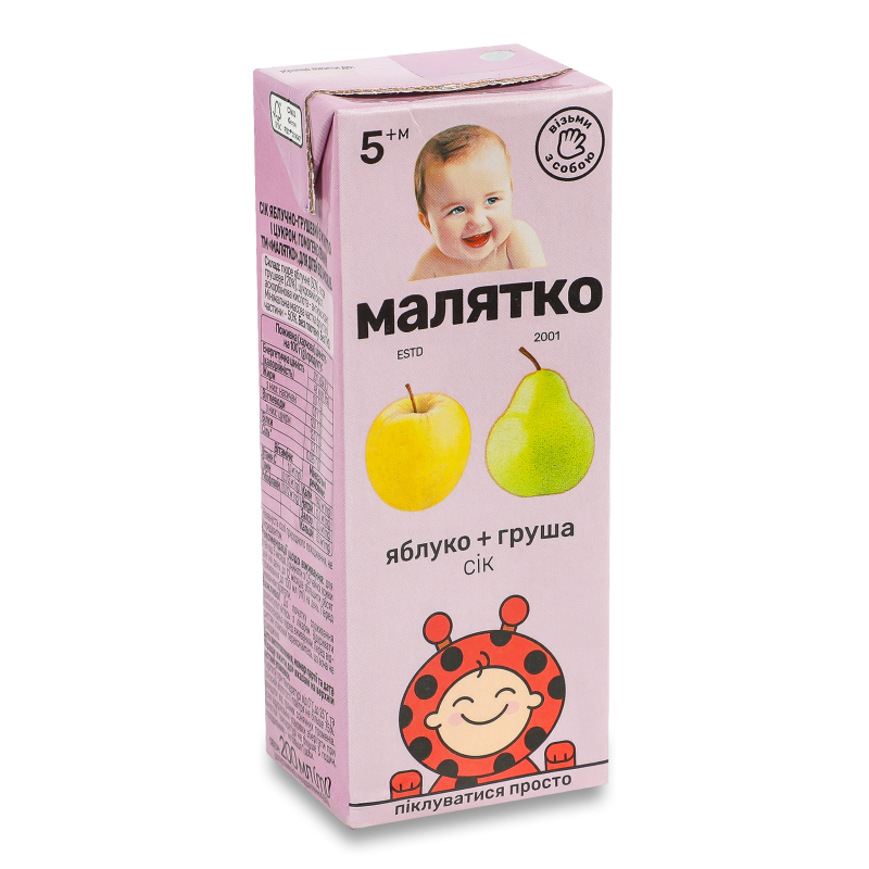 Сік яблучно-грушевий з м”якоттю з цукром з 5місяців 200мл т/п Малятко