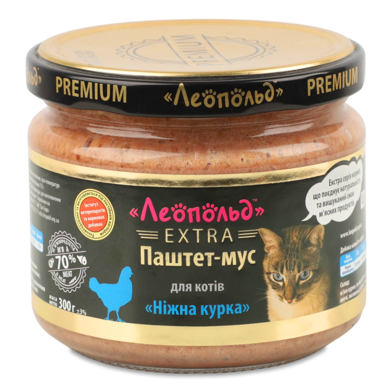 Корм д/котів Паштет-мус Екстра серія Ніжна курка 300г твіст/б Леопольд