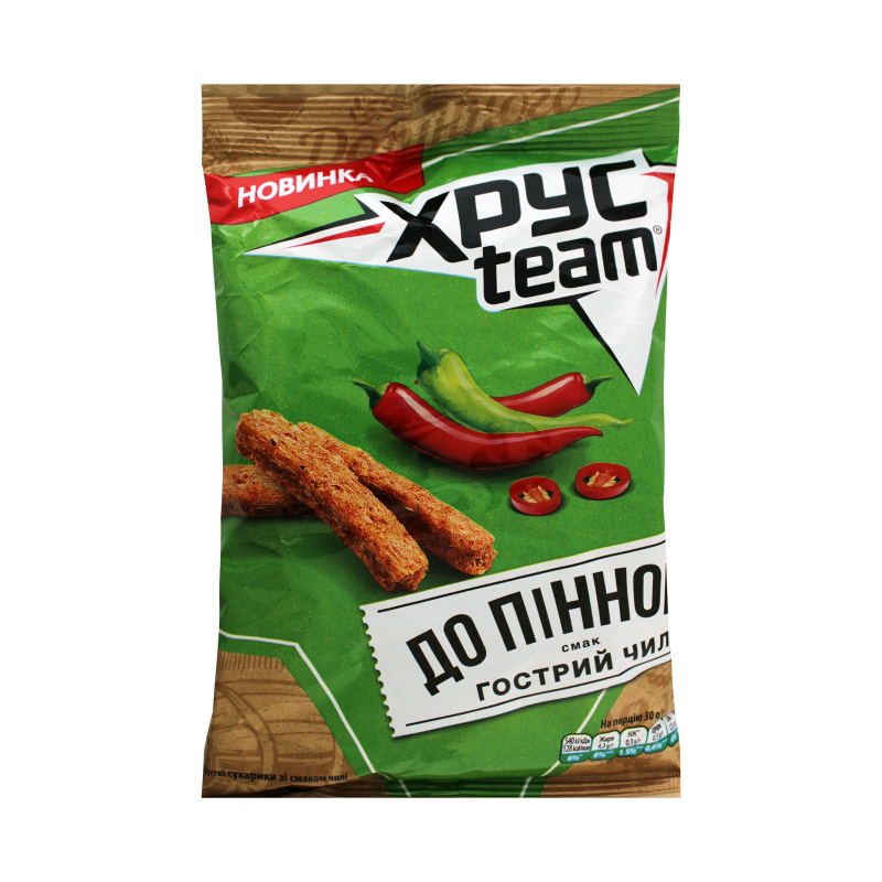 Хрусткі сухарики зі смаком чилі торговельної марки "Хрусteam" 70 г ...