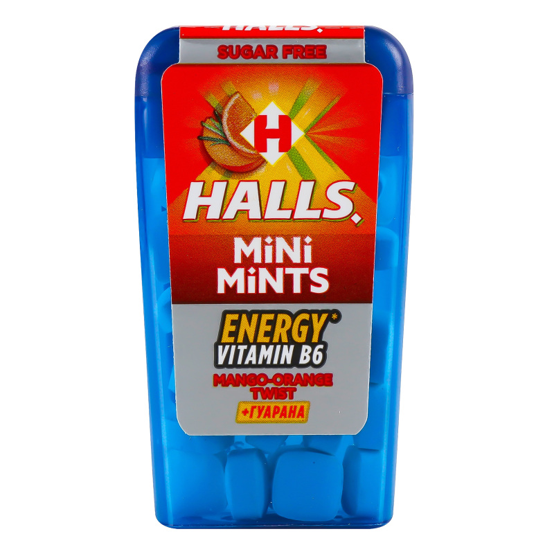 Цукерки без цукру +гуарана Mango-Orange Twist Mini Mints Halls п/у 12 ...