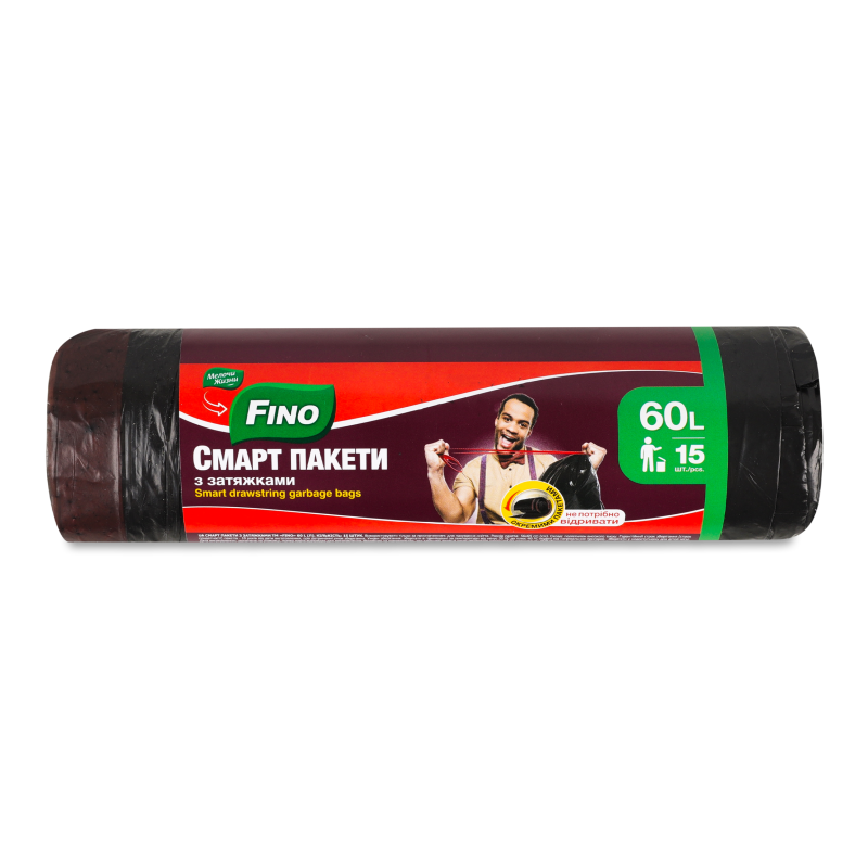 Смарт-пакети д/сміття 60л з затяжками 15шт Fino