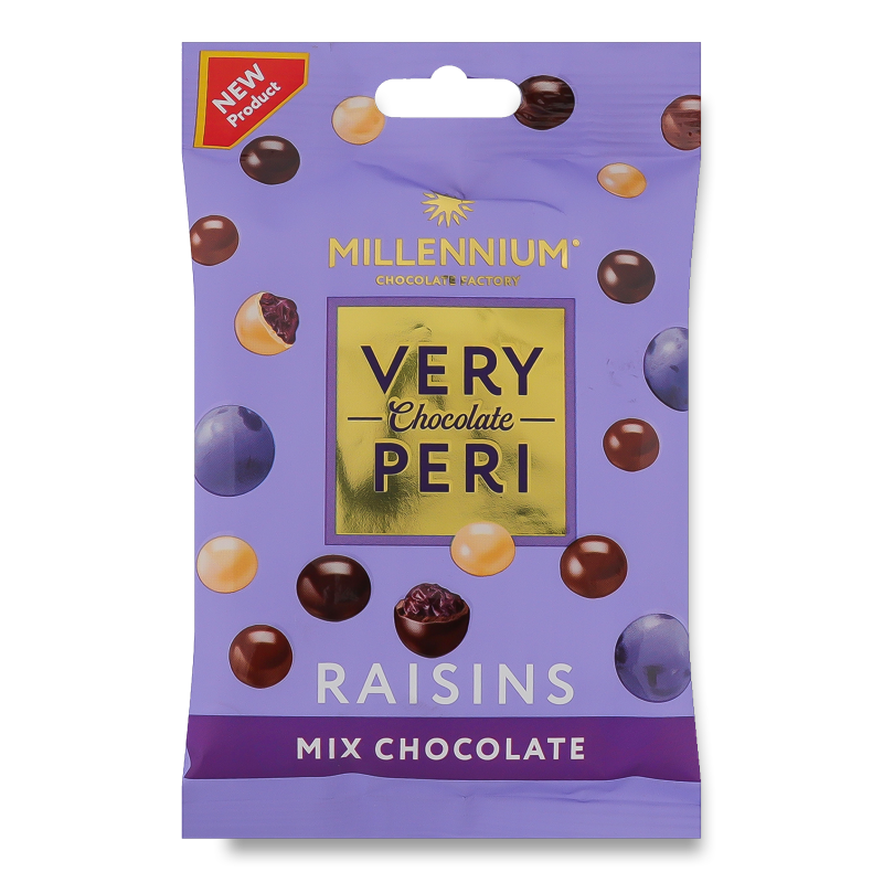 Драже Very Peri родзинки у чорному білому та молочному шоколаді 100г Millennium