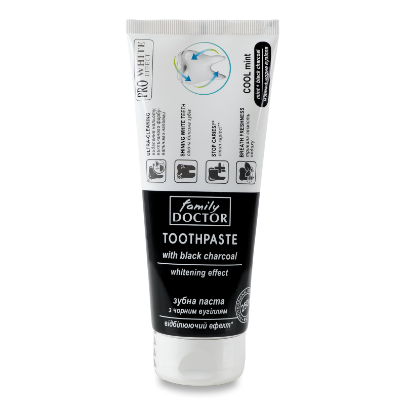 Паста зубна Active charcoal ультраочищуюча з чорним вугіллям 250г Family Doctor