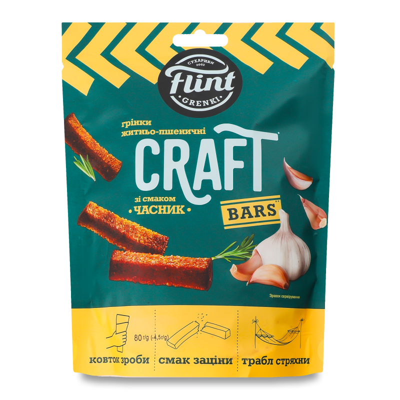 Грінки житньо-пшеничні з смаком Часник 80г Flint