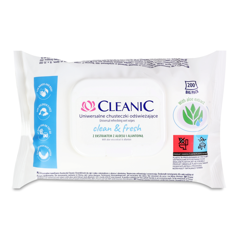 Серветки вологі Клін енд Фреш універсальні 200шт з клапаном Клінік