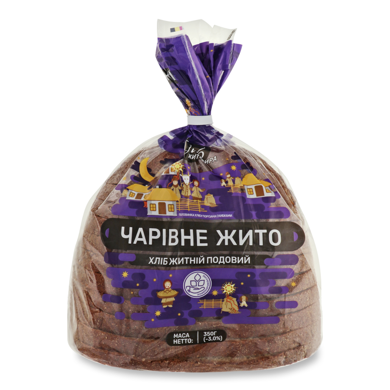 Хліб Чарівне жито половинка нарізаний скибками 350г плівка Хліб Житомира