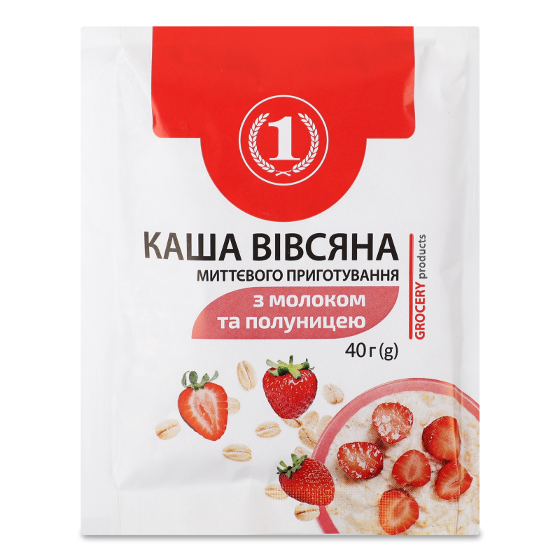 Каша миттєвого приготування вівсяна з молоком та полуницею 40г ТМ “1”