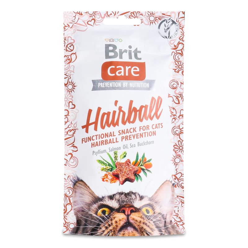 Ласощі д/котів Hairball з качкою 50г Brit