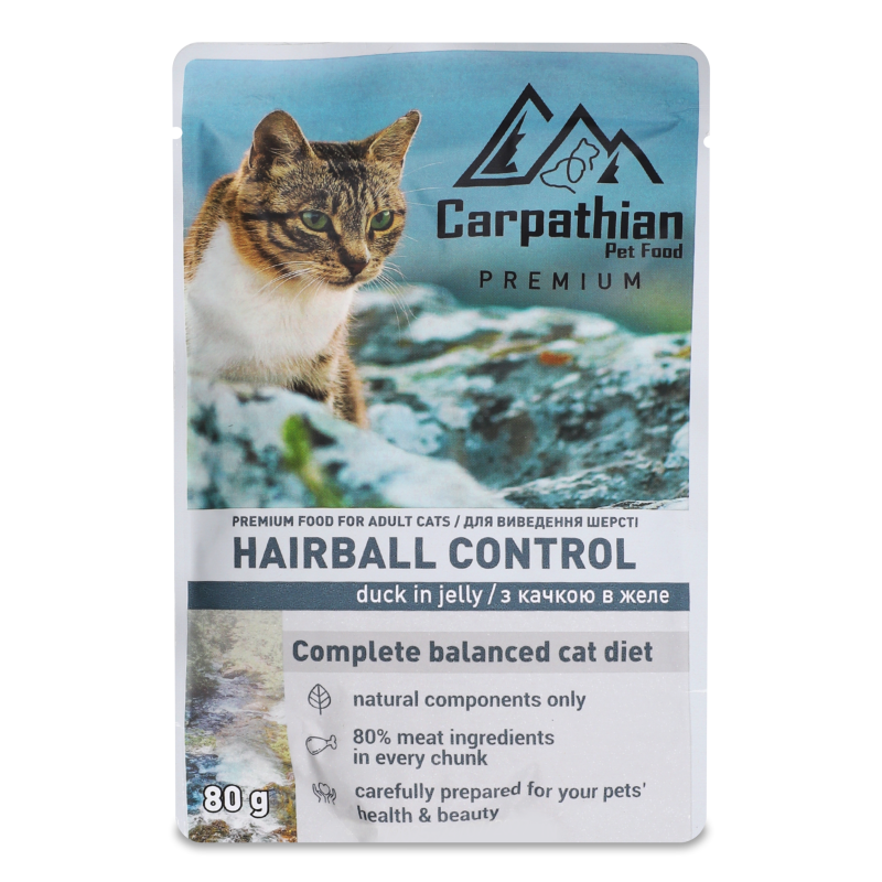 Корм д/котів Хеірбол Контролз качкою в желе 80г пауч Карпатіан Пет Фуд