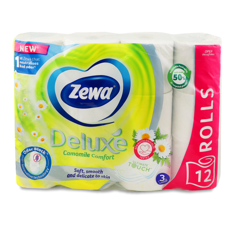 Папір туалетний Deluxe Camomile Comfort 3шари 12шт Zewa