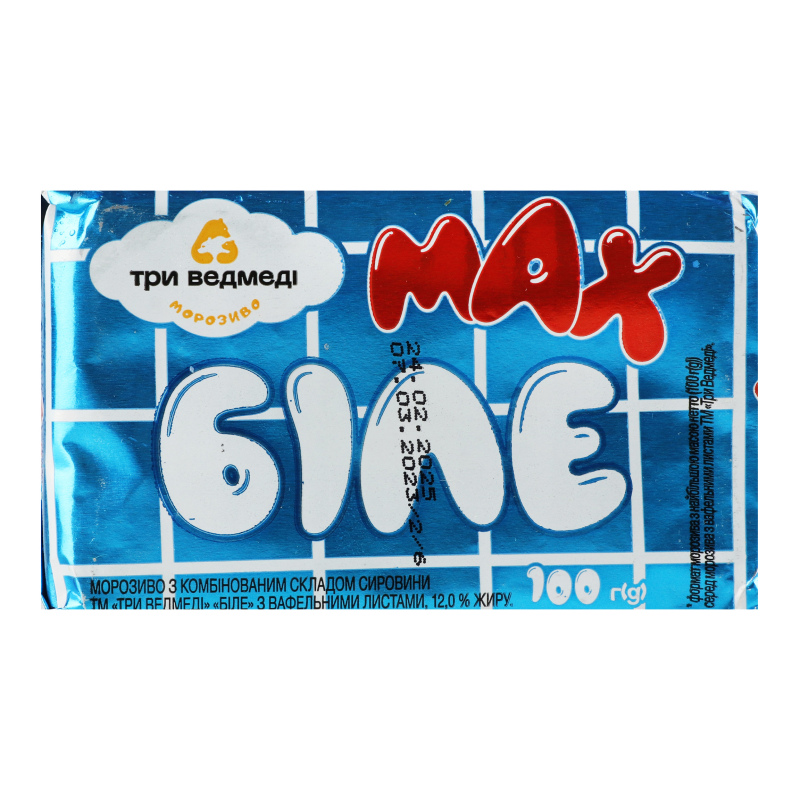 Морозиво 12% Біле Мax Три ведмеді м/у 100г Три ведмеді