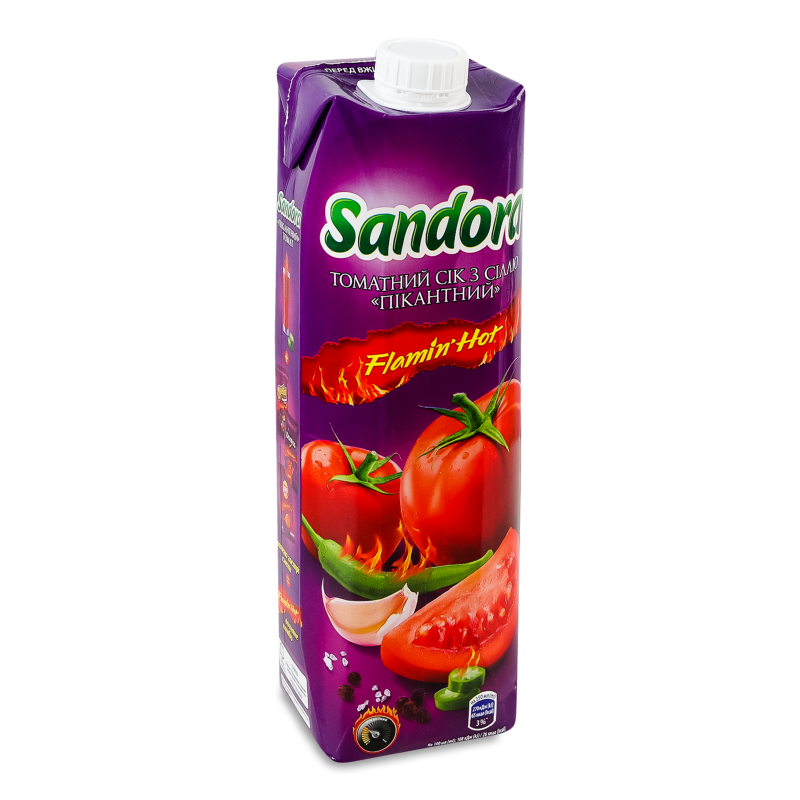 Сік Flamin” Hot Пікантний томатний з сіллю 950мл призма Sandora