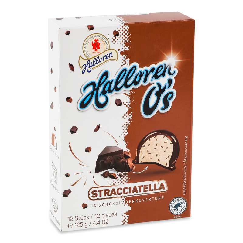 Цукерки O’s Stracciatella в шоколадній глазурі 125г Halloren