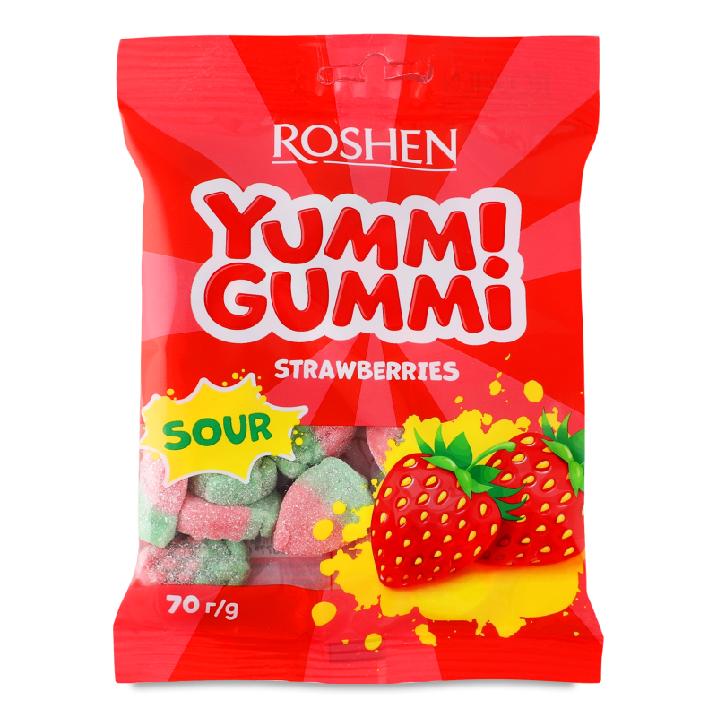 Цукерки желейні Yummi Gummi Sour Strawberries 70г Roshen