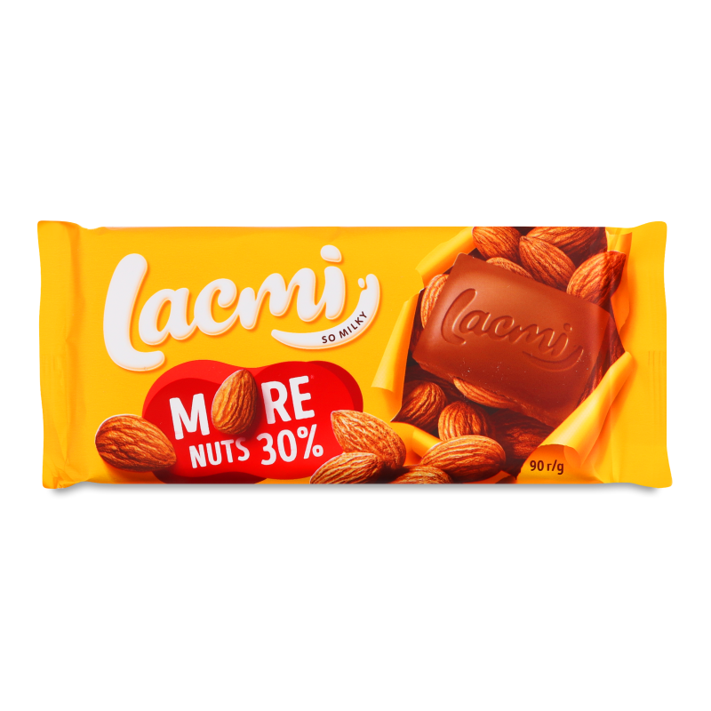 Шоколад Lacmi молочний з цілим мигдалем 90г Roshen