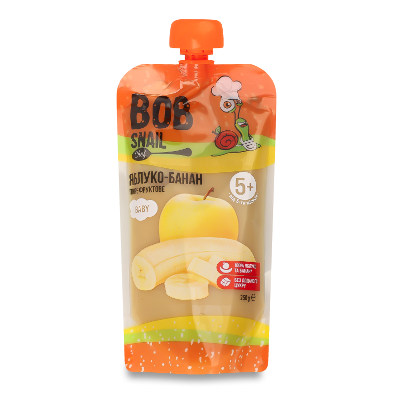 Пюре фруктове Яблуко-банан від 5місяців 250г пауч Bob Snail