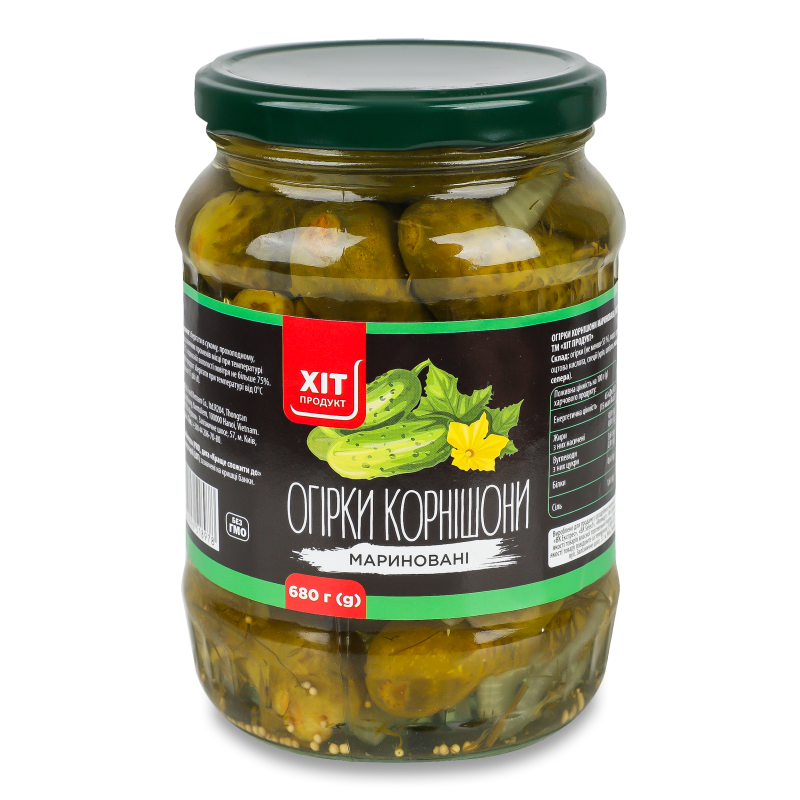 Огірки Корнішони мариновані 680г Хіт Продукт