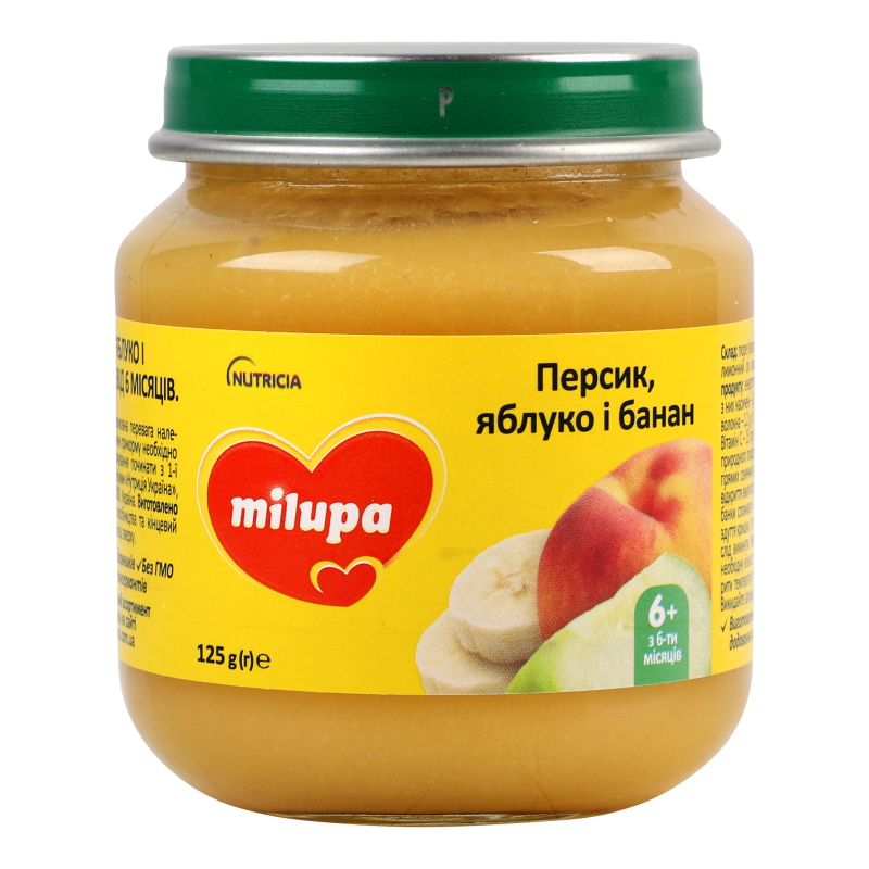 Пюре для дітей від 6міс фруктове Персик-яблуко-банан Milupa с/б