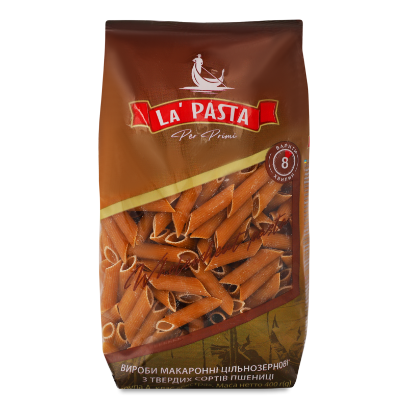 Вироби макаронні Penne Rigate цільнозернові 400г La’Pasta Per Primi